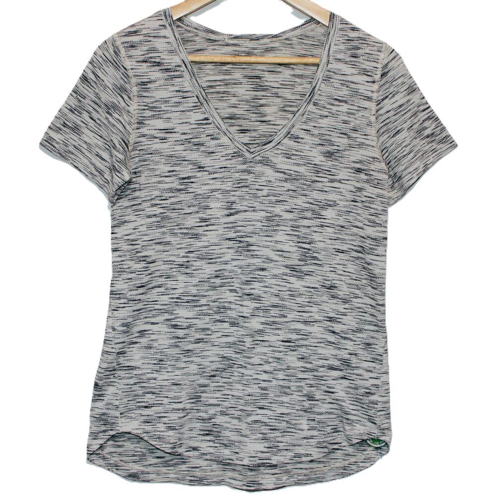 Womens Lululemon What The Sport Tee Gray Black White Short Sleeve T-Shirt Size S